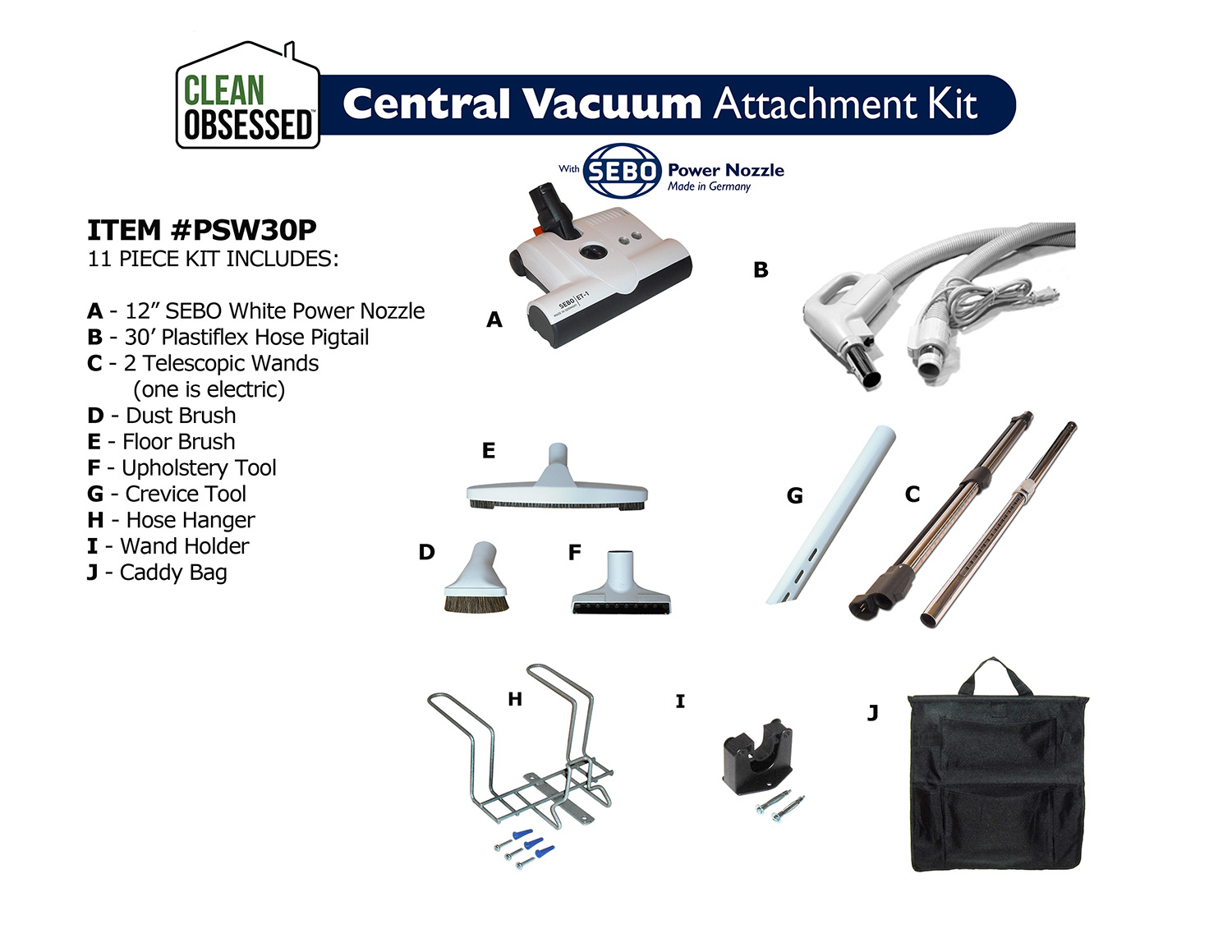 SEBO / Clean Obsessed Central Vacuum Attachment Kit (PSW30P)